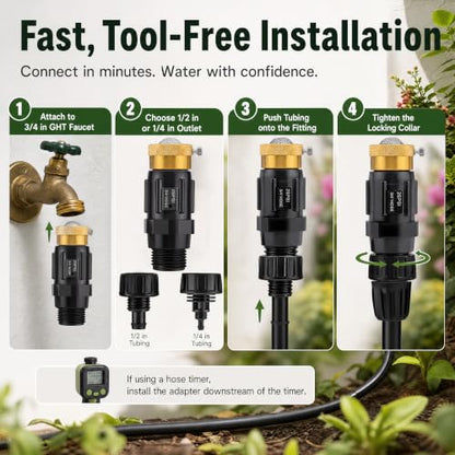Drip Irrigation Faucet Adapter, 25 PSI, 1/2 and 1/4 in, 1-Pack - color: 1-Pack Kit