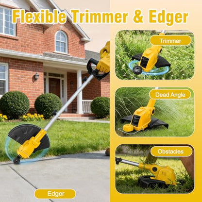 21V Electric Weed Wacker, 2-in-1 Cordless String Trimmer with 2 x2.0Ah - color: Blcak Yellow