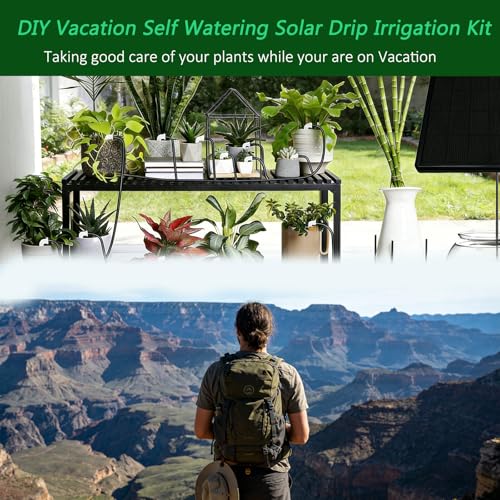 49FT Solar Drip Irrigation System, Automatic Watering Irrigation Kit for 15 Potted Plants, Auto DIY Watering System Plant Water Devices with Timer for Greenhouse Balcony Indoor Outdoor