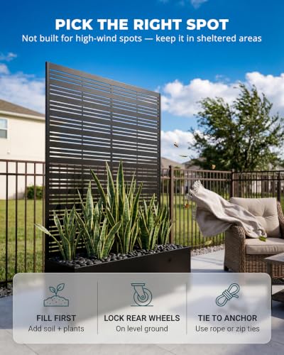 73" Tall Privacy Planters with Trellis, Freestanding - Black - color: Matte Black