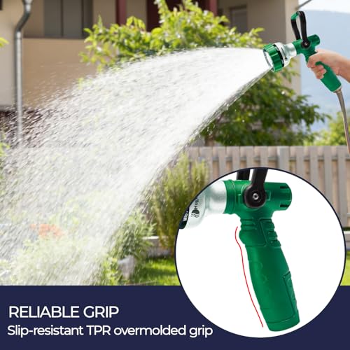 HugeDawn Garden Hose Nozzle, 6 Spray Patterns Heavy Duty Metal Water Nozzle with High Pressure for Watering, Cleaning, Washing (Green) - color: Green