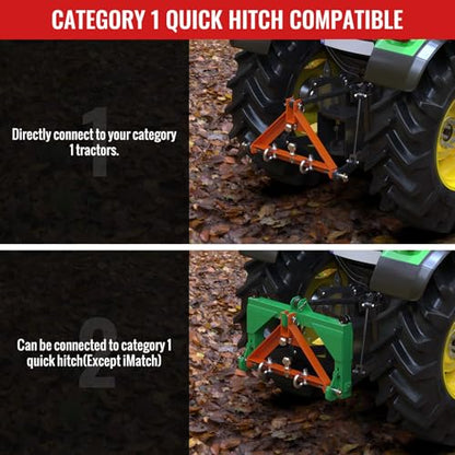 3 Point Trailer Hitch 2” Receiver Quick Hitch Compatible for Cat.1 Tractors - color: Orange