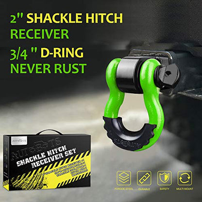 AUTOBOTS Tow Hitch Receiver 2" Shackle Hitch Receiver Green | 45,000 Lbs Break Strength, with 5/8" Pin, 3/4 D Ring Shackle, Towing Accessories for Truck Jeep Trailer Recovery Off-Road - color: GREEN-BLACK