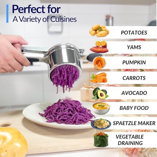 SPEENSUN Heavy Duty Potato Ricer, 3 Interchangeable Discs, Stainless Steel