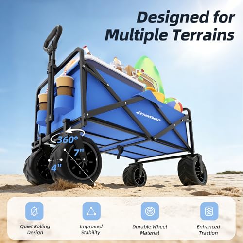 EchoSmile Wagons Carts Foldable Heavy Duty 350L Capacity for Camping, Blue - color: Blue