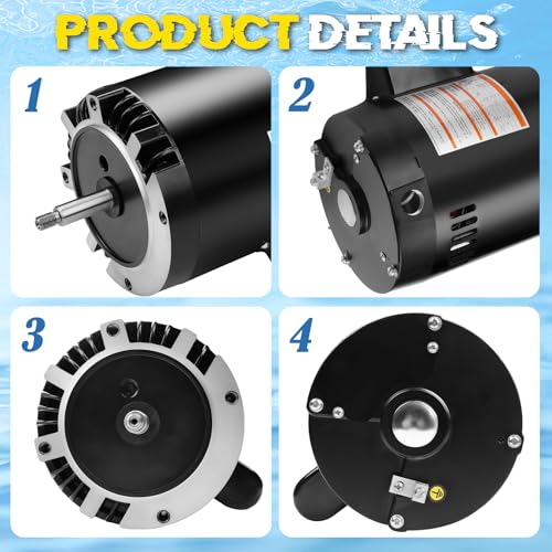 B128 Pool Pump Motor 1HP M56J Frame Fit for Century A.O. Smith Single Speed - size: 1 HP B128 M56J Frame