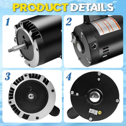 B128 Pool Pump Motor 1HP M56J Frame Fit for Century A.O. Smith Single Speed - size: 1 HP B128 M56J Frame