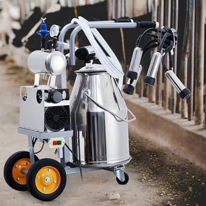 Electric Milking Machine, 25L Stainless Steel Cow Milker Cart
