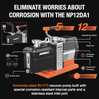 NAVAC NP12DA1 Ammonia Vacuum Pump - 12 CFM, 5 Microns, Dual Stage - style: NP12DA1