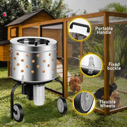 450W Chicken Plucker Machine, 20 "Diameter Stainless Steel Drum, Portable Poultry Plucker with 108 Soft Fingers, Skin-Friendly Design for All Kinds of Poultry