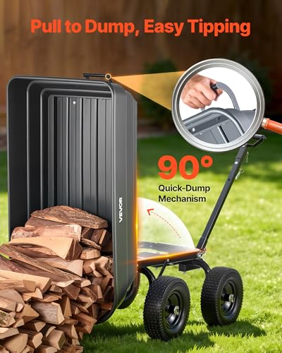 VEVOR 7 Cu.Ft 1200LBS Poly Garden Cart Dump Wagon, Heavy Duty Wheelbarrow with 2-in-1 Convertible Handle and 13" Flat Free Tires, Utility ATV Trailer Yard Dump Cart Tow Behind for Lawn Mower Tractor - color: Darkgrey