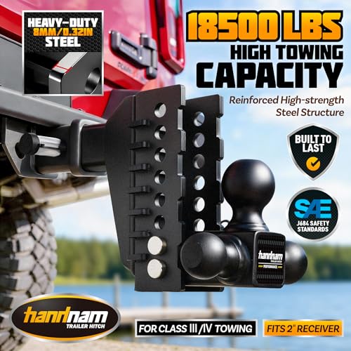 Drop Hitch Adjustable Trailer Hitch with 6" Drop/Rise, Fits 2" Receiver - size: 18500 LBS