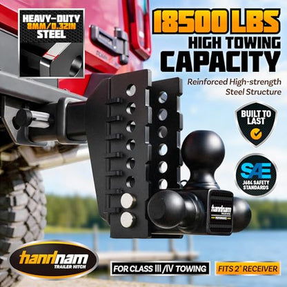 Drop Hitch Adjustable Trailer Hitch with 6" Drop/Rise, Fits 2" Receiver - size: 18500 LBS