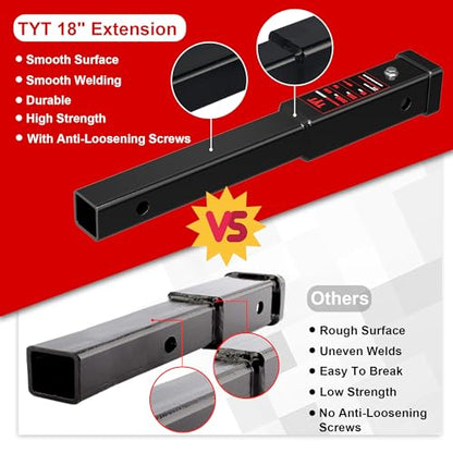 TYT 18-Inch Hitch Extender for 2" Receiver, Trailer Hitch Extension - size: 18'' Extender with pin