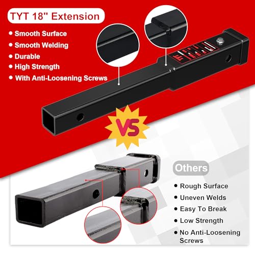 TYT 18-Inch Hitch Extender for 2" Receiver, Trailer Hitch Extension - size: 18'' Extender with pin