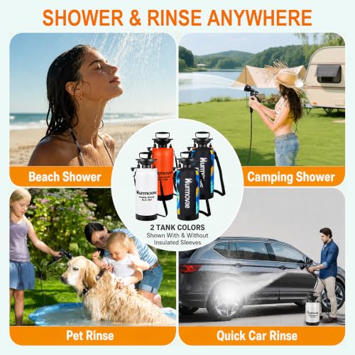 8L/2.1-Gal Portable Shower for Beach & Camping, 10 Spray Patterns - color: Orange-8L