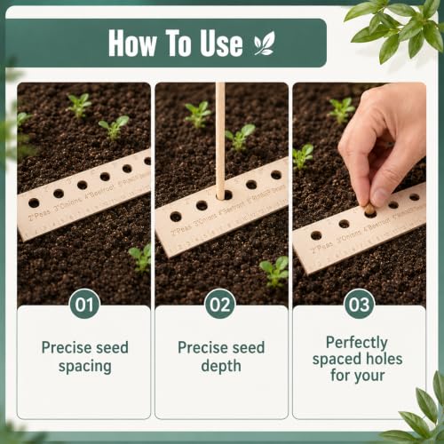 Seed Spacer, Dibbler Gardening Tool, Seeding Ruler with Holes Garden Template, Seed Planting Tool for Precise Planting Template