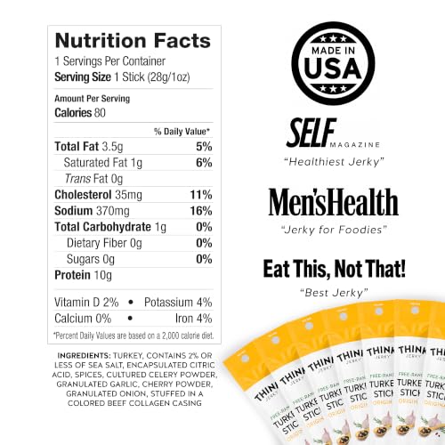 Think Jerky All-Natural Turkey Sticks, Gluten and Sugar Free, No Nitrates, Keto Paleo Friendly High Protein Low Carb Meat Snack - 1.0 oz Sticks, 20 Pack - size: 1 Ounce (Pack of 20)