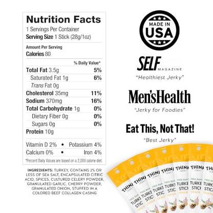 Think Jerky All-Natural Turkey Sticks, Gluten and Sugar Free, No Nitrates, Keto Paleo Friendly High Protein Low Carb Meat Snack - 1.0 oz Sticks, 20 Pack - size: 1 Ounce (Pack of 20)