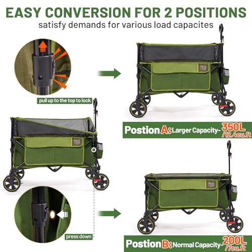 Timber Ridge Collapsible Folding Wagon 350L Extra Large with Brake - color: Green, size: 350L
