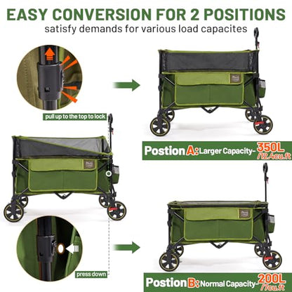 Timber Ridge Collapsible Folding Wagon 350L Extra Large with Brake - color: Green, size: 350L