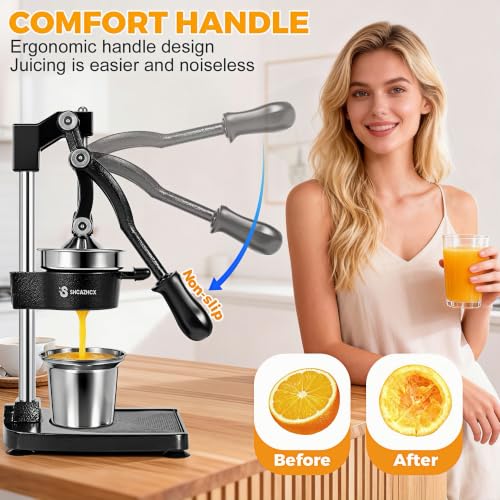 Cast Iron Manual Citrus Juicer Press, Heavy Duty Fruit Squeezer - color: Black