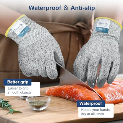 Dowellife Level 5 Cut Resistant Gloves with Silicone Coating, Food Grade Kitchen Knife Safety Gloves, Work Gloves for Chef, Mandoline Oyster Shucking Meat Cutting Wood Carving (Gray Large), Grey - size: Large (Pack of 1), style: Silicone Coated