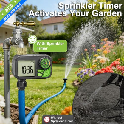Sprinkler Timer Programmable Water Hose Timer with Rain Delay, Brass Inlet - color: Gray