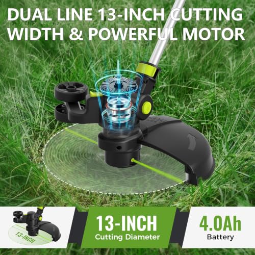 14-Inch Electric Weed Wacker with Dual Line Auto Feed, 4.0Ah Battery