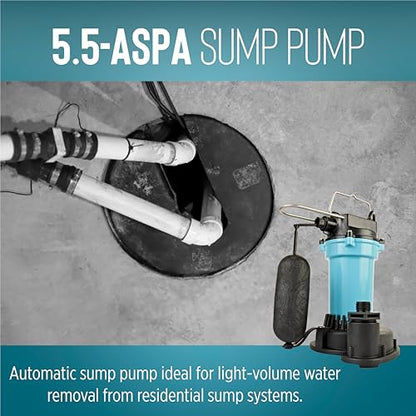Little Giant 5.5-ASPA 115V, 1/4 HP Aluminum Automatic Sump Pump, 10' Cord