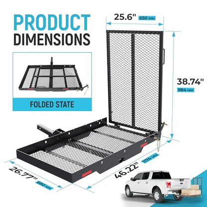 ECOTRIC 46.2 X 26.8 X 38.7 Inch Hitch Cargo Carrier W/Ramp Foldable 500 Lbs