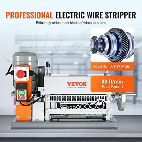 VEVOR Electric Wire Stripping Machine, 0.06''-1.42'' Automatic Wire Stripper Machine, 370 W, 88 ft/min Wire Stripper with An Extra Manual Crank, 11 Channels Electric Wire Stripper, Copper Stripper - style: Electric 370W