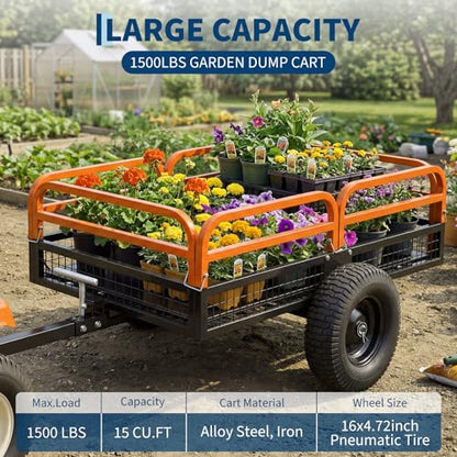 Garvee 1500 lbs ATV UTV Trailer, Pull Behind Dump Cart Lawn Mower Trailer - color: Orange