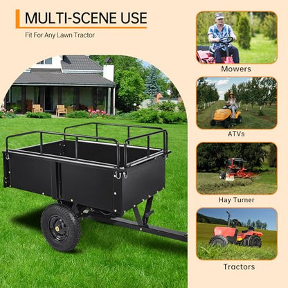 GarveeTech 750LBS Heavy Duty ATV Trailer Tow Behind Steel Dump Cart, 15 Cu. Ft Garden Utility Trailer with Removable Sides & Rear Hitch for Riding Lawn Mower Tractor, Black - size: 750 lbs