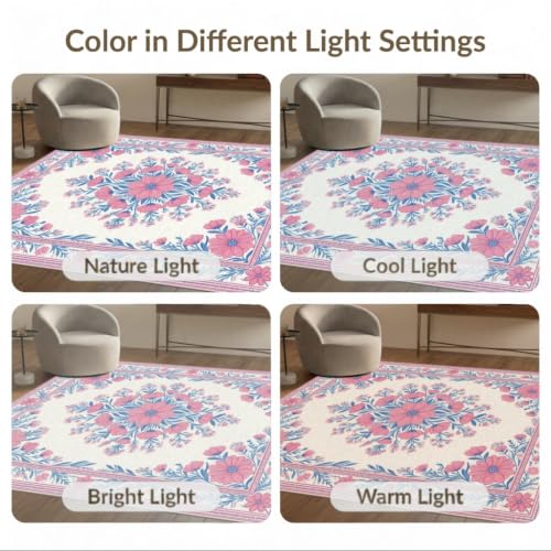 9'x12' Pink Toile Motif Way Flower Chinoiserie Washable Area Rug - color: Pink/Pattern 17, size: 9' x 12' (Rectangular)