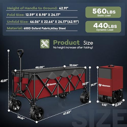 HIKEMOON 48'' Extra Large Collapsible Wagon, Big Wheels, 300L Blue & Grey - color: Red & Grey