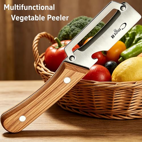 Maxjoy Vegetable Peeler, Stainless Steel Blade, Wooden Handle - color: Brown#Silver-12