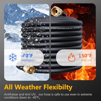 Guitrees Garden Hose 100FT x 3/4”, Heavy Duty Rubber Hose, Water Hose with Five-Layered Braiding, Male Female Fittings, 1000PSI Burst, 300PSI Working (Black) - color: Black, size: 3/4 100FT Male to Female
