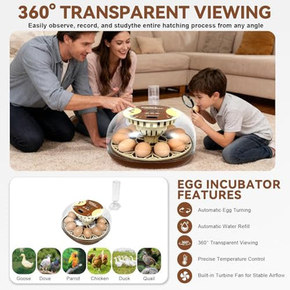 Series I-Automatic 12-Egg Incubator for Beginners, Auto Egg Turn, Steady Self-Regulating Humidity & Consistent Temperature Control for Hatching Chicken, Goose, Duck, Quail, Pigeon(12-Egg-Brown) - size: 12-Egg-Brown