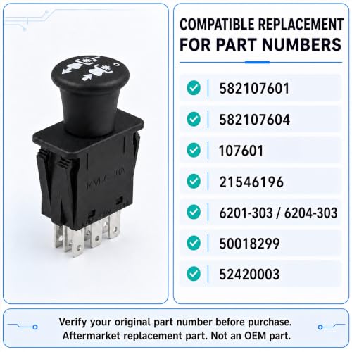 10 AMP Upgrade PTO Switch 582107601 582107604 for Lawn Tractors