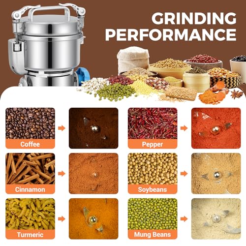 LEEVOT Grain Mill 500g Commercial Spice Grinders Electric 1500W Stainless Steel Pulverizer Dry Grinder for Grinding Wheat, Oats, Corn, Pepper, and Coffee Beans – Grinder for Kitchen. - size: 500G