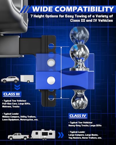 OMT Adjustable Trailer Hitch, 2 Inch Receiver, 12500 LBS Drop Hitch - color: Black-Blue, size: 2" Shank & 6" Drop