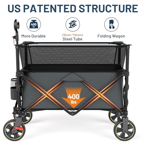 Timber Ridge 350L Extra Large Collapsible Folding Wagon Carts with Brake - color: Gray, size: 350L
