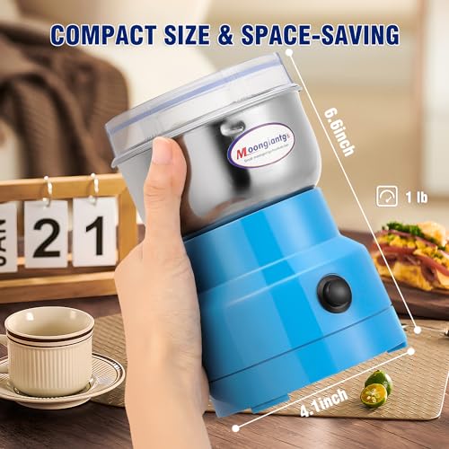 Moongiantgo Mini Coffee Grinder Electric 200W 10s Fast Grinding - color: Blue