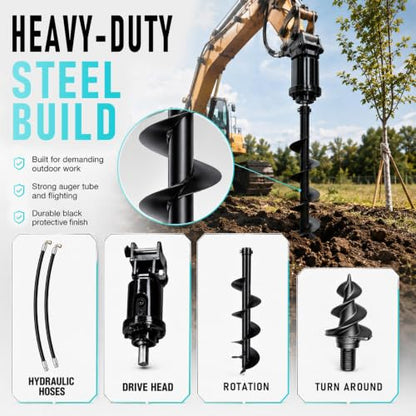 Heavy Duty Hydraulic Earth Auger Bit, Skid Steer Attachment Drill with Protective Wood Box, Powerful Digging Tool for Fence Posts and Tree Planting