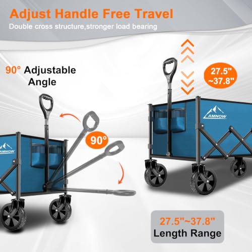 AMNOW 100L Collapsible Wagon Cart with All Terrain Wheels, 350LBS, Blue - color: Blue-3