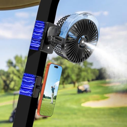 BOYISEN Magnetic Golf Cart Fan with Mister, 12000mAh Battery Portable Fan - color: Black-1 Pack+Holder