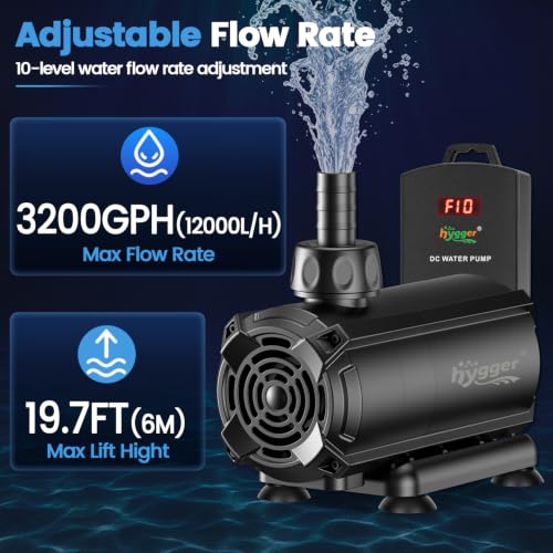 hygger Submersible Pump 3200GPH, 80W Water Fountain Pump With Controller - size: 3200GPH 80W