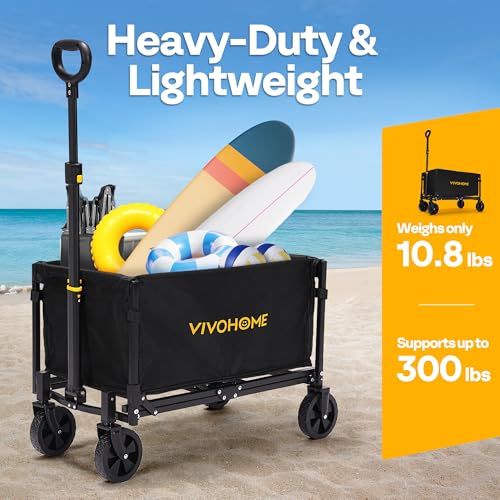 VIVOHOME Collapsible Wagon Cart Lightweight Portable Folding Utility Wagons with All-Terrain Wheels for Grocery Sports Garden Shopping Camping - size: 100L