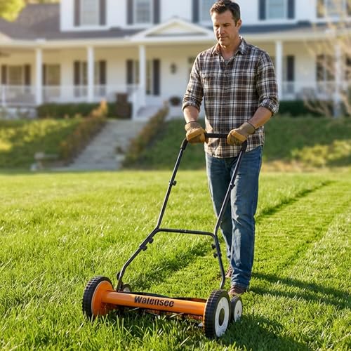 Walensee 18-Inch Manual Lawn Mower, 5-Blade Push Reel, 9 Heights - size: 18-Inch No Catcher
